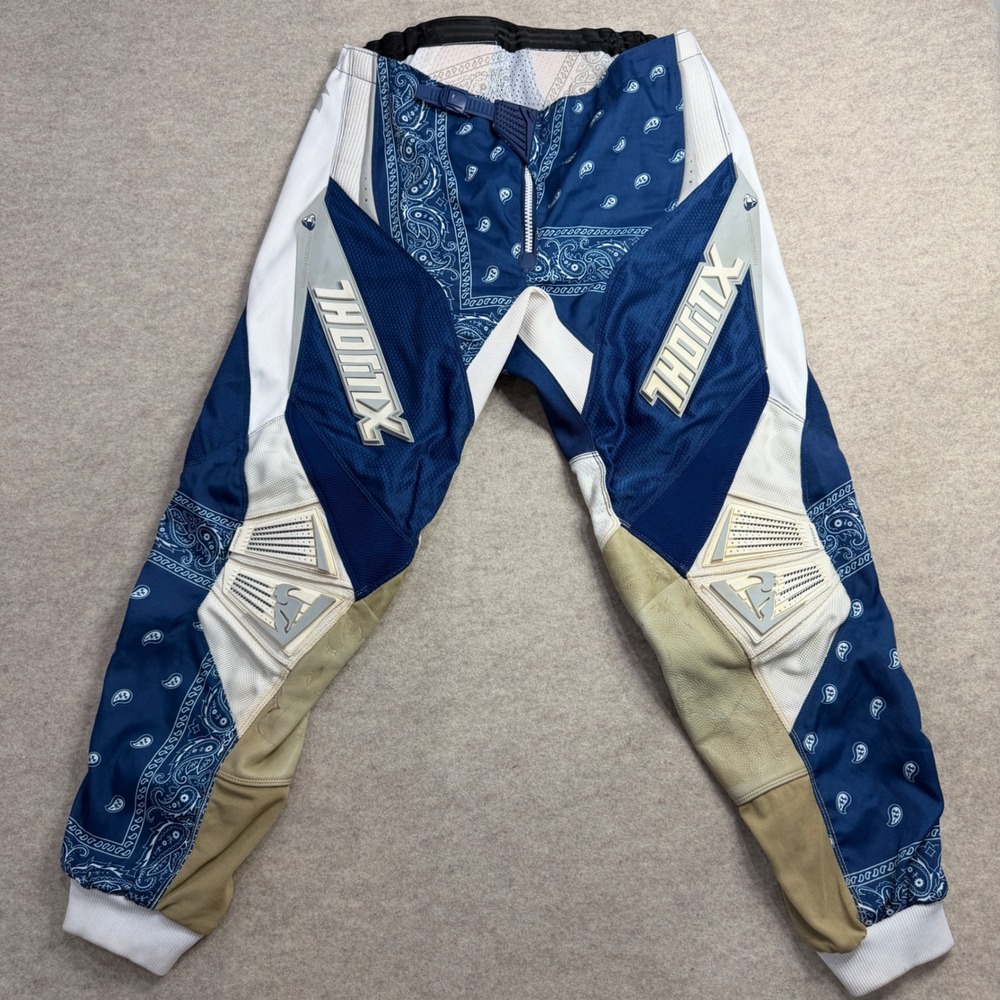 Thor MX 2901 Motocross Pants Blue Bandana Paisley Chad Reed 22 Mens 38 Leather